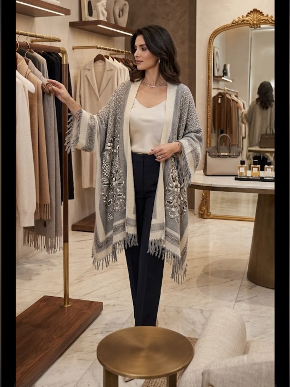 Arafat silent journey Light Gray Embroidered Fringe Open-Front Cardigan